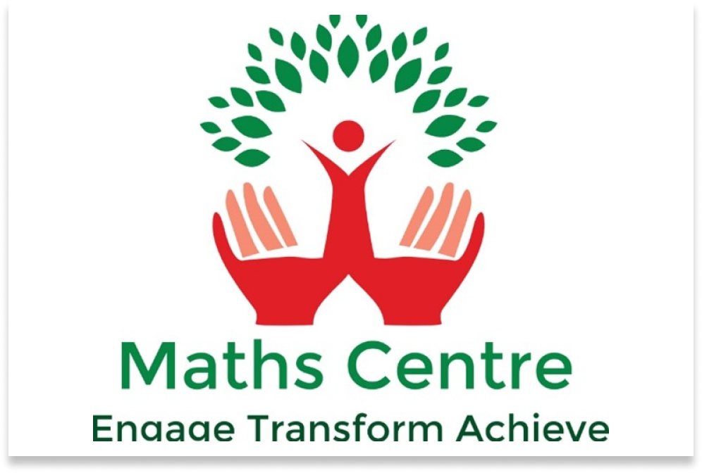 Maths Centre logo with a tree made of hands and text 'Maths Centre Engage Transform Achieve'