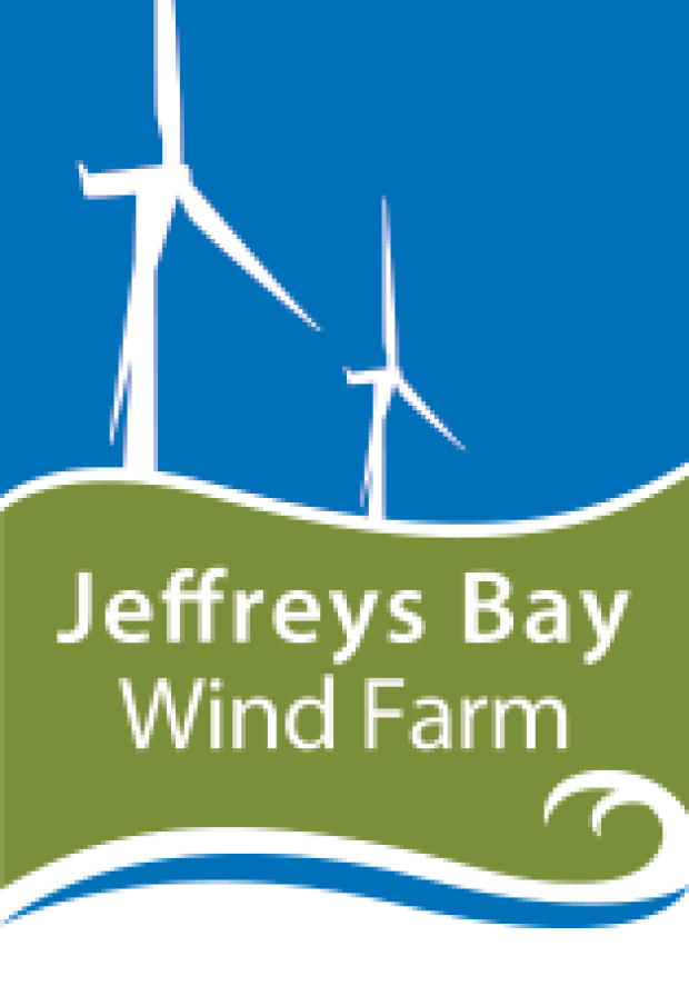Jeffreys Bay Wind Farm logo with wind turbines and green hills